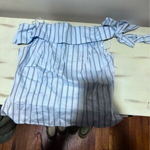 Francesca's Collections Blue and White Striped One-Shoulder Ruffle Camisole